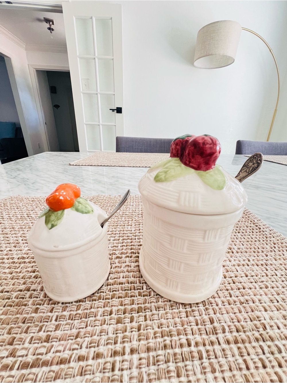 Ceramic Jam & Sugar Jars with Fruit Lids Set